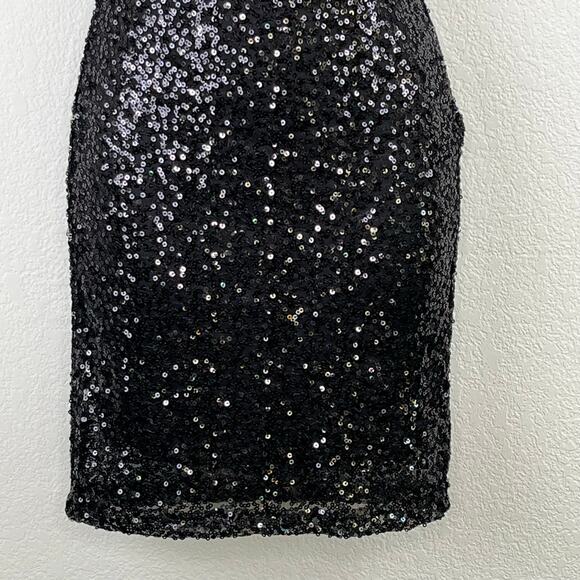 Teeze Me Black Sequins One Shoulder Cutout Mini Sheath Dress XS Junior 1/2 NWT - Picture 7 of 13
